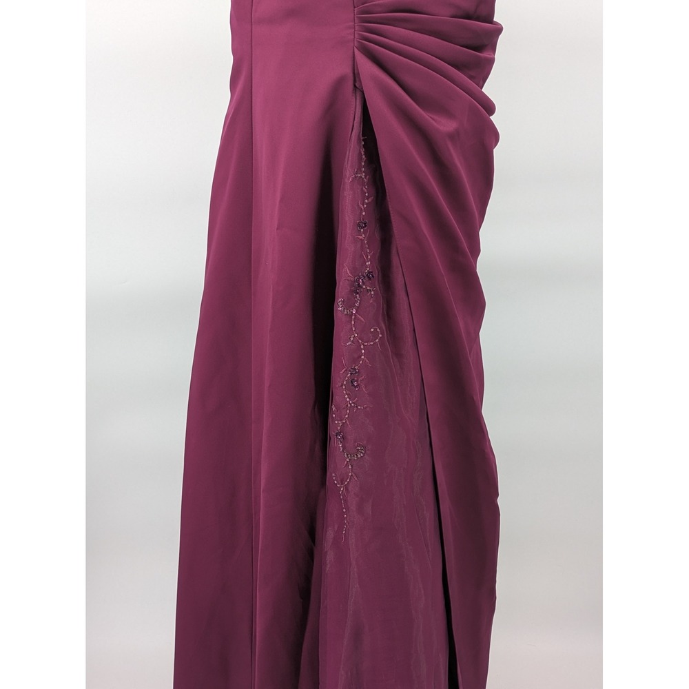 Davids Bridal Strapless Gown Women 18 Plum Purple Beaded Ruched Slit F12385 Flaw - Picture 12 of 15